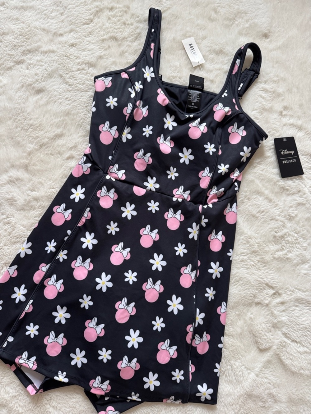 Disney Black Swim Dress with Pink Minnie Silhouettes & White Daisies